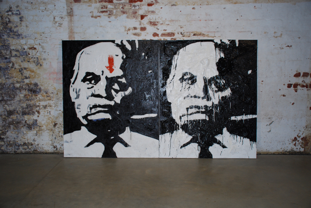 B1 and B2 <br> (junk, oil and enamel on canvas, each 180cm x 150cm)